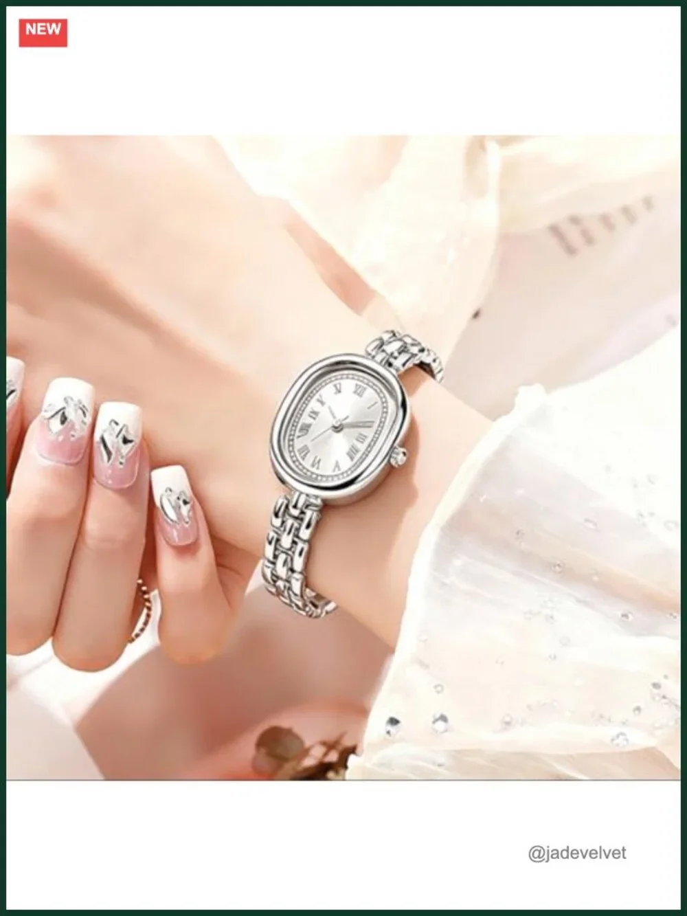 Oval Dial Roman Numeral Analog Dress Watch Metal Bracelet Quartz Wristwatch